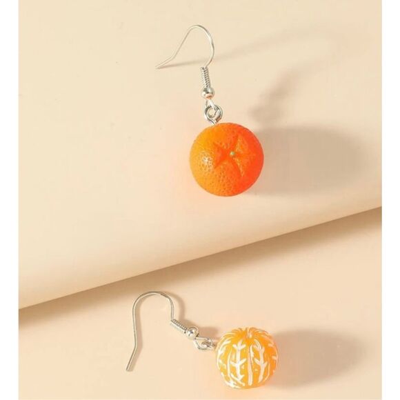 Orange and Peeled Orange Statement Earrings - Picture 2 of 5